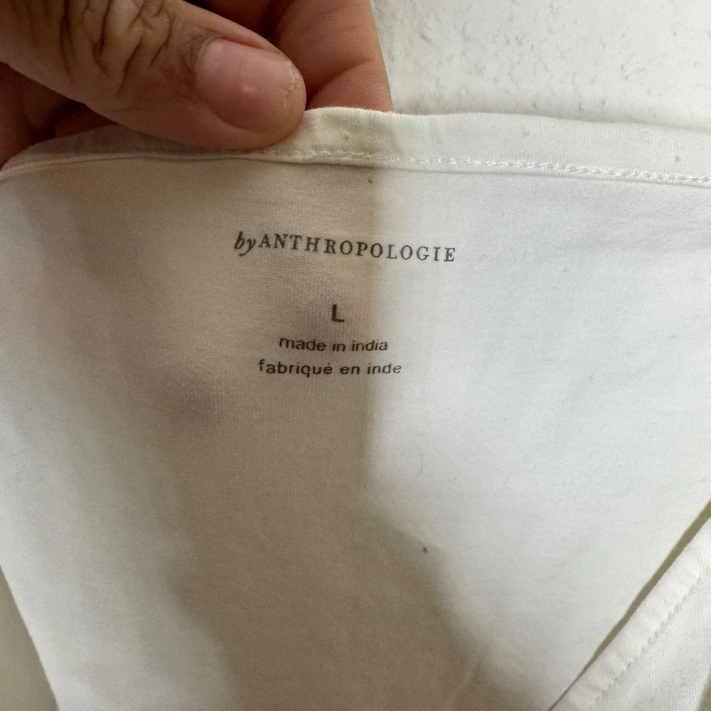 by Anthropologie White Puff Sleeve Surplice Wrap Top Square Neck L Boho Milkmaid
